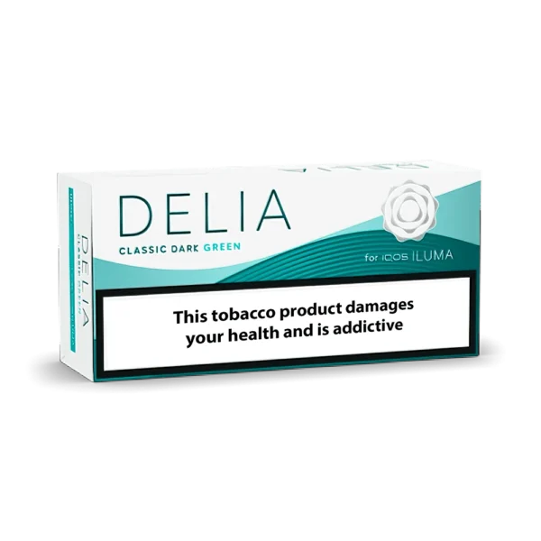 DELIA Classic Dark Green heatsticks till IQOS Iluma, fyllig smak, mörkgrön förpackning
