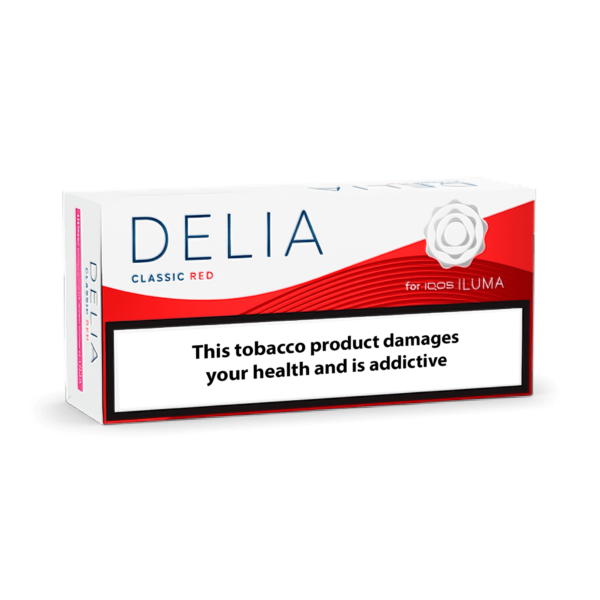 DELIA Classic Red heatsticks til IQOS Iluma, intensiv smag, rød emballage