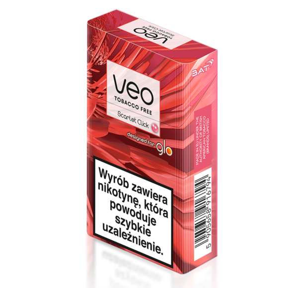 VEO Scarlet Click heatsticks for Glo, bold flavor, scarlet packaging