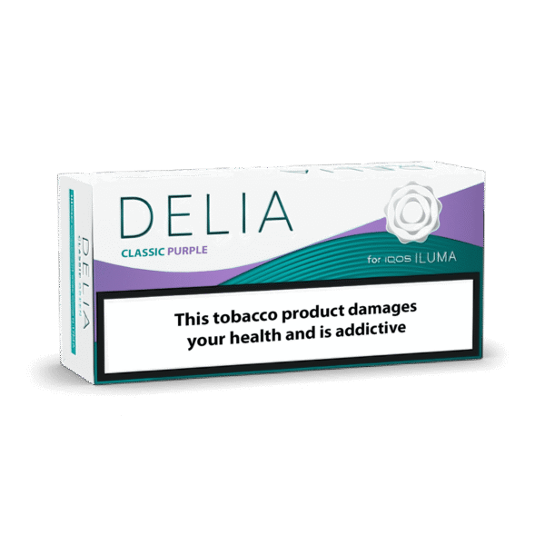 DELIA Classic Purple sticks for IQOS ILUMA and ILUMA i – smooth tobacco with cooling berry notes, Smartcore technology, worldwide delivery