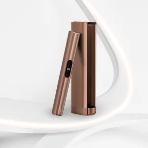 Glo Hilo Plus Amber device front view with charging case in orange design