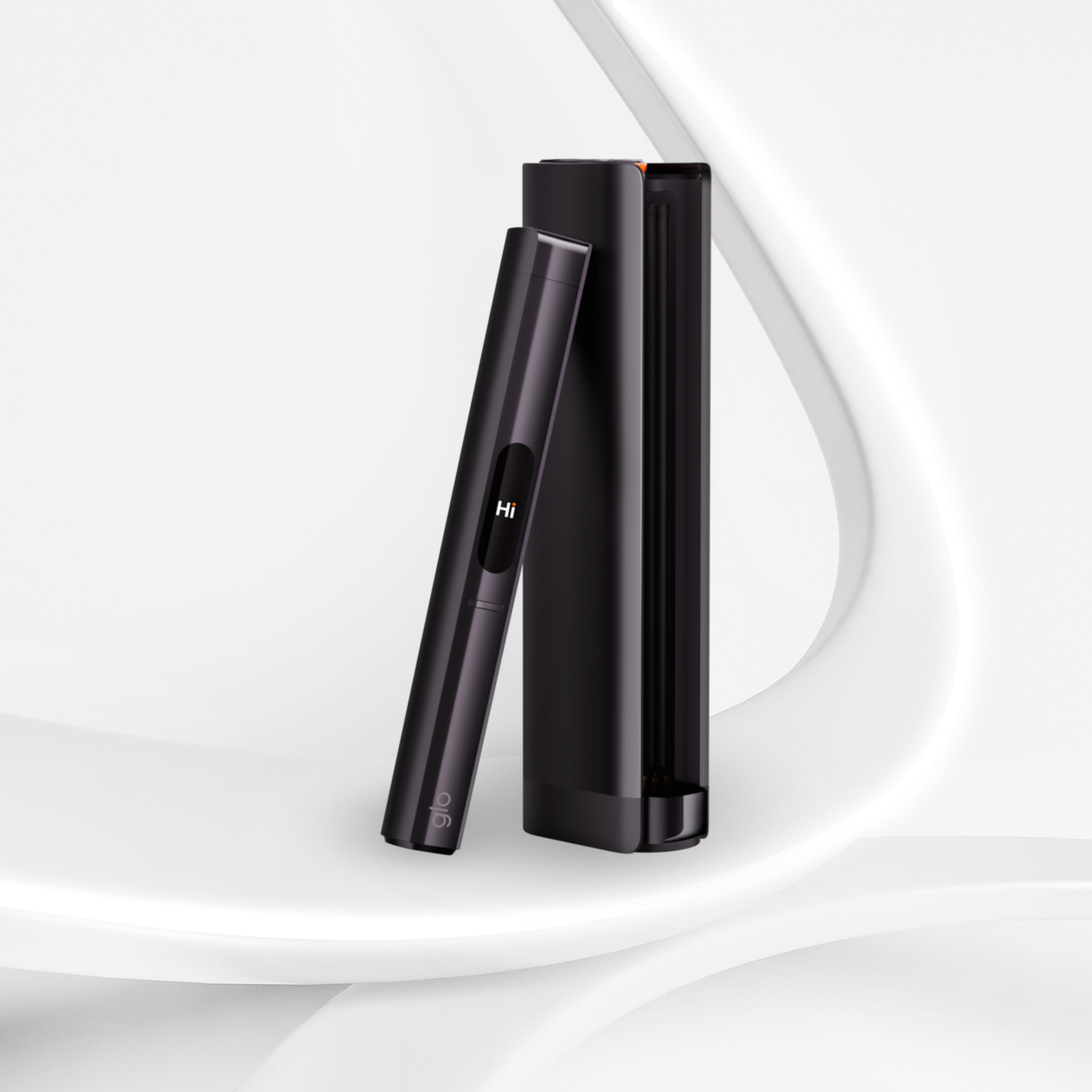 Glo Hilo Plus Onyx side view with EasyView touchscreen, premium dark design