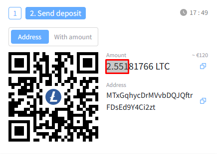 LTC amount shown on checkout page