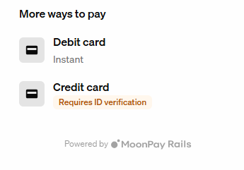 Select card payment method on MoonPay