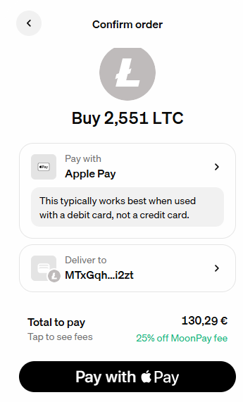 Confirm and pay on MoonPay