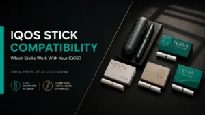IQOS stick compatibility guide showing ILUMA with TEREA and older IQOS devices with HEETS