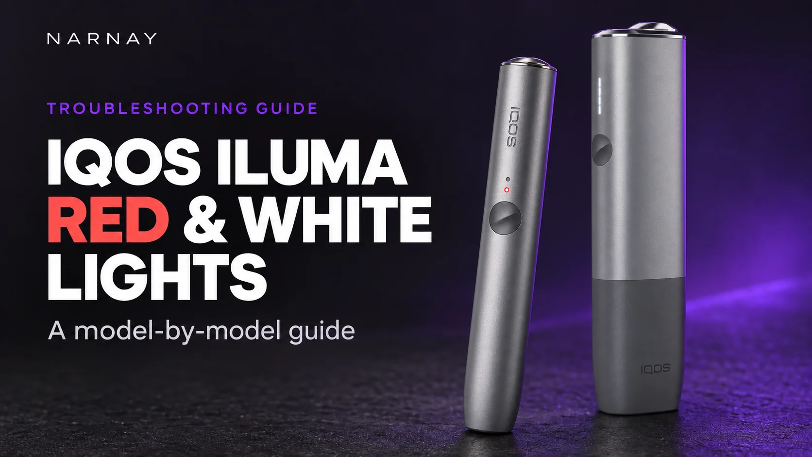 IQOS ILUMA holder with a red indicator light beside an ILUMA ONE with white status lights.